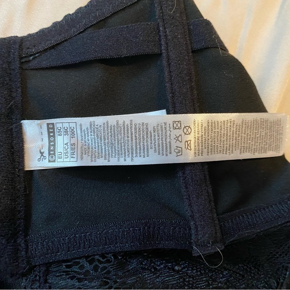 Black Faux Leather Push-up Bra Top with Lace and Strap Details - Picture 4 of 8